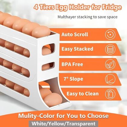 Large Capacity Auto Eggs Rolling Shelf Fridge Best Egg Storage Box 2025